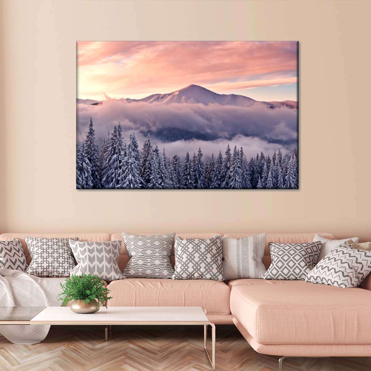 Snowy Mountain At Sunset Wall Art