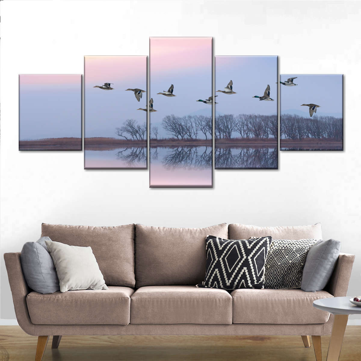 Pink Sky Over Ducks Wall Art