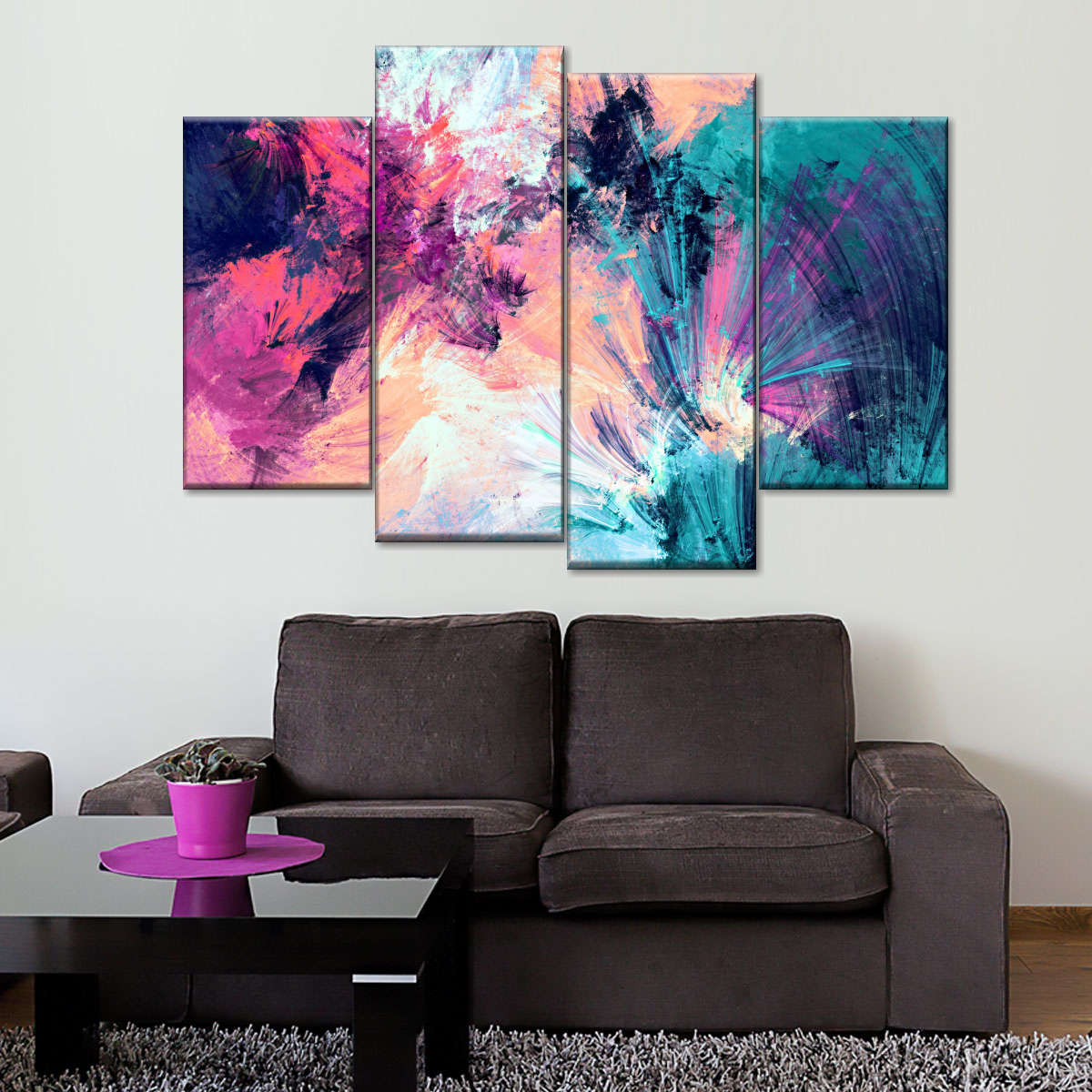 Pink And Blue Abstract Wall Art