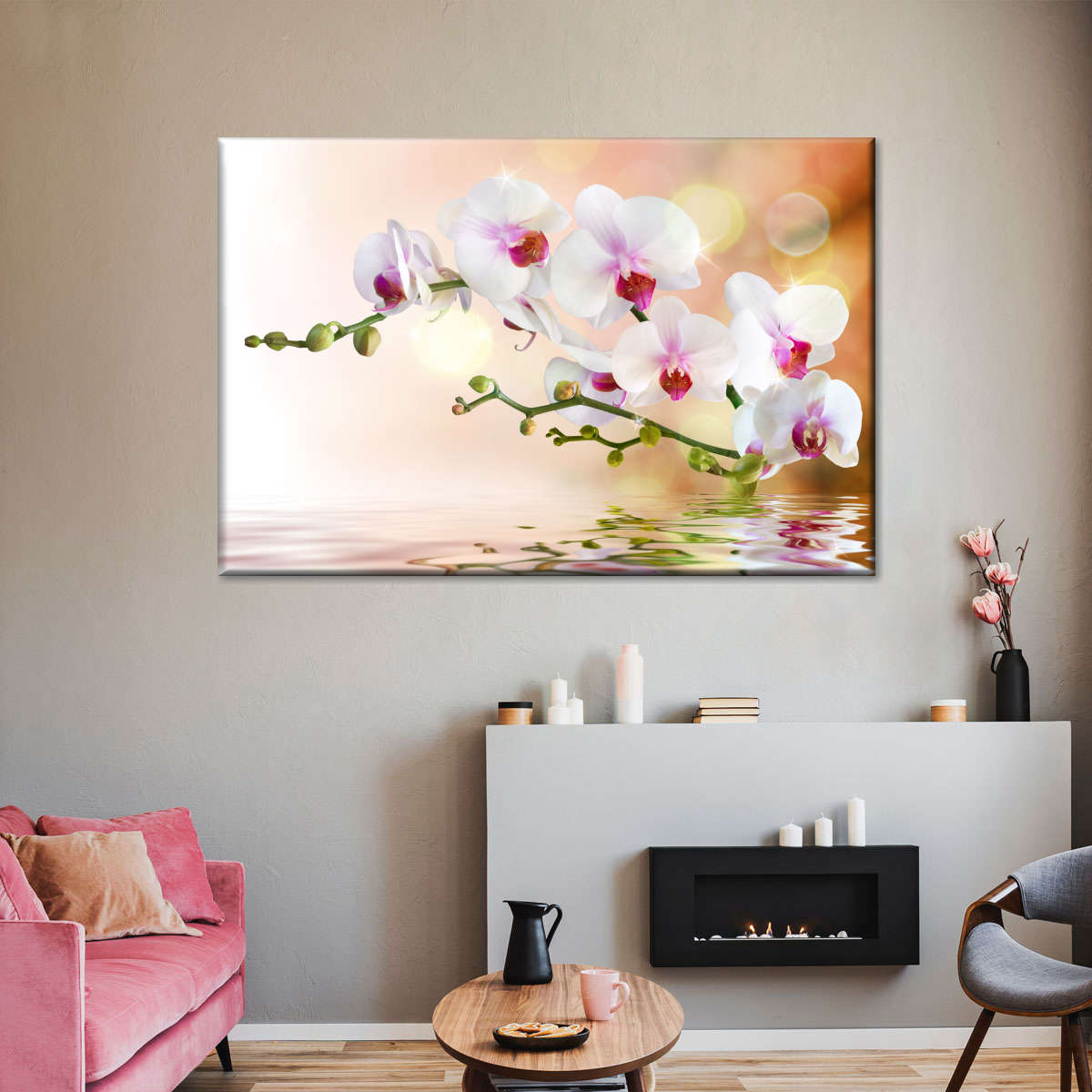 Orchid Flowers On Water Wall Art