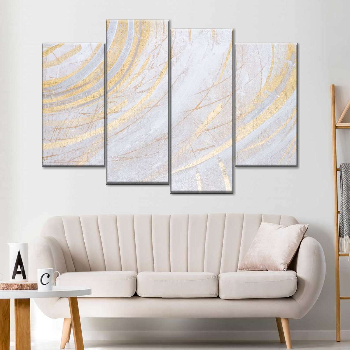 White And Gold Abstract Wall Art