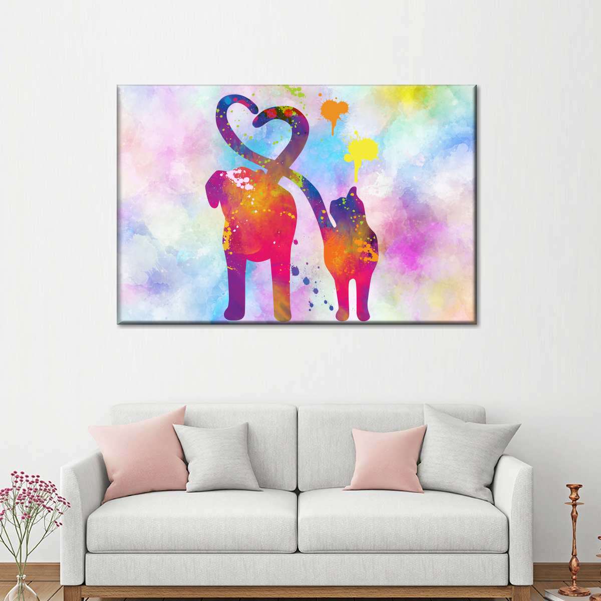 Cat And Dog Love Wall Art