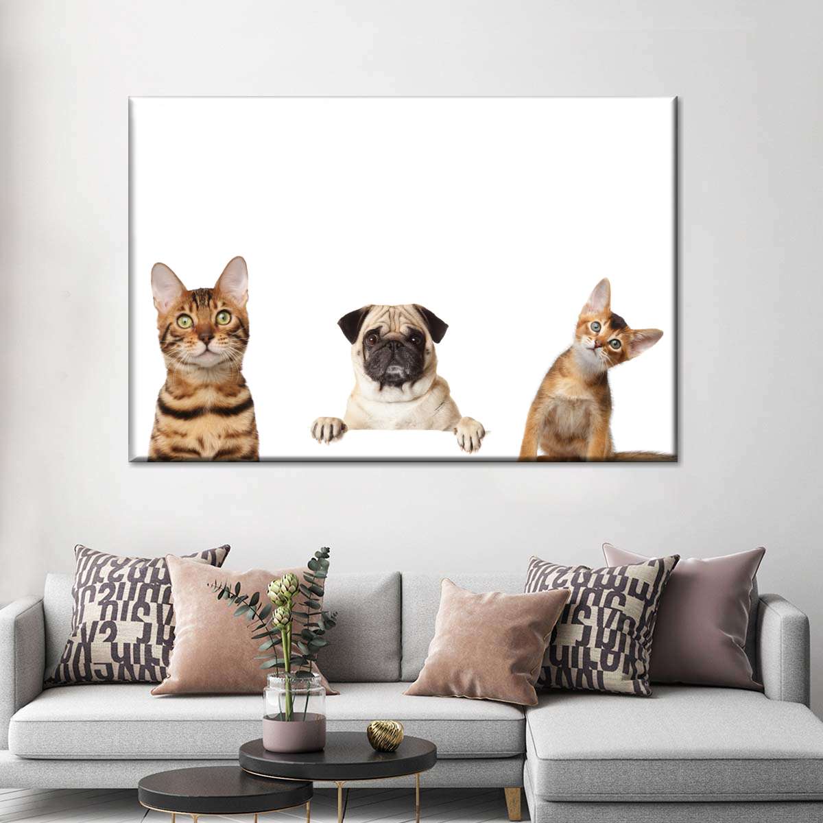 Pug And Cats Wall Art