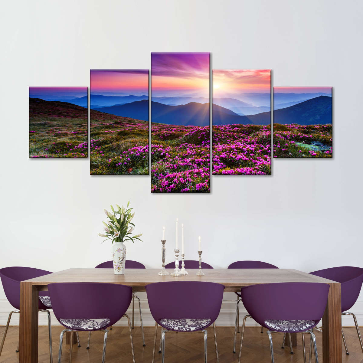 Pink Flowers At Sunset Wall Art