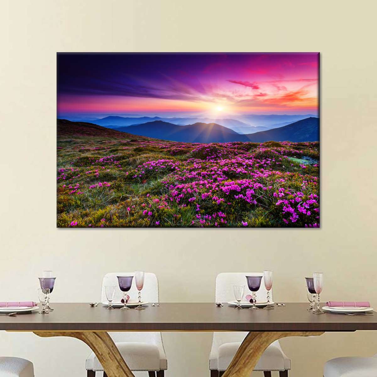 Pink Flowers At Sunset Wall Art