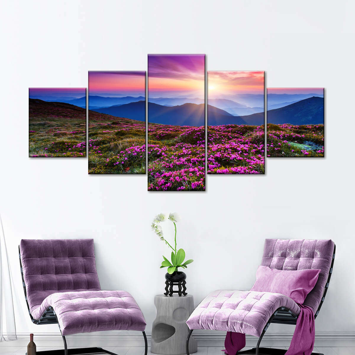 Pink Flowers At Sunset Wall Art