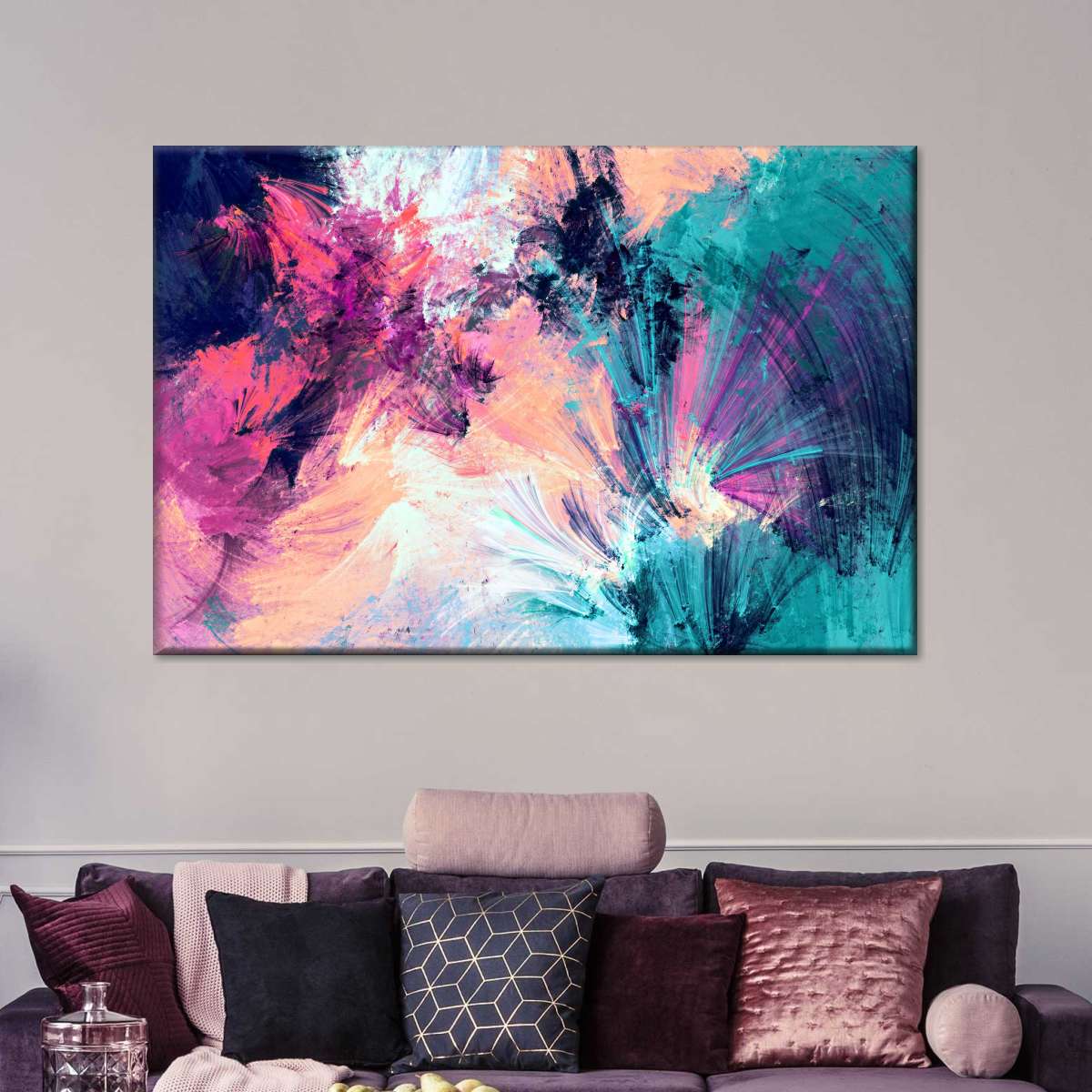 Pink And Blue Abstract Wall Art