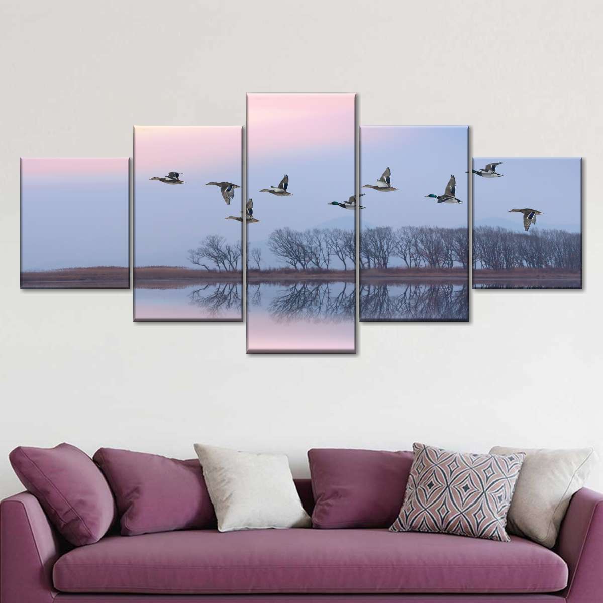 Pink Sky Over Ducks Wall Art