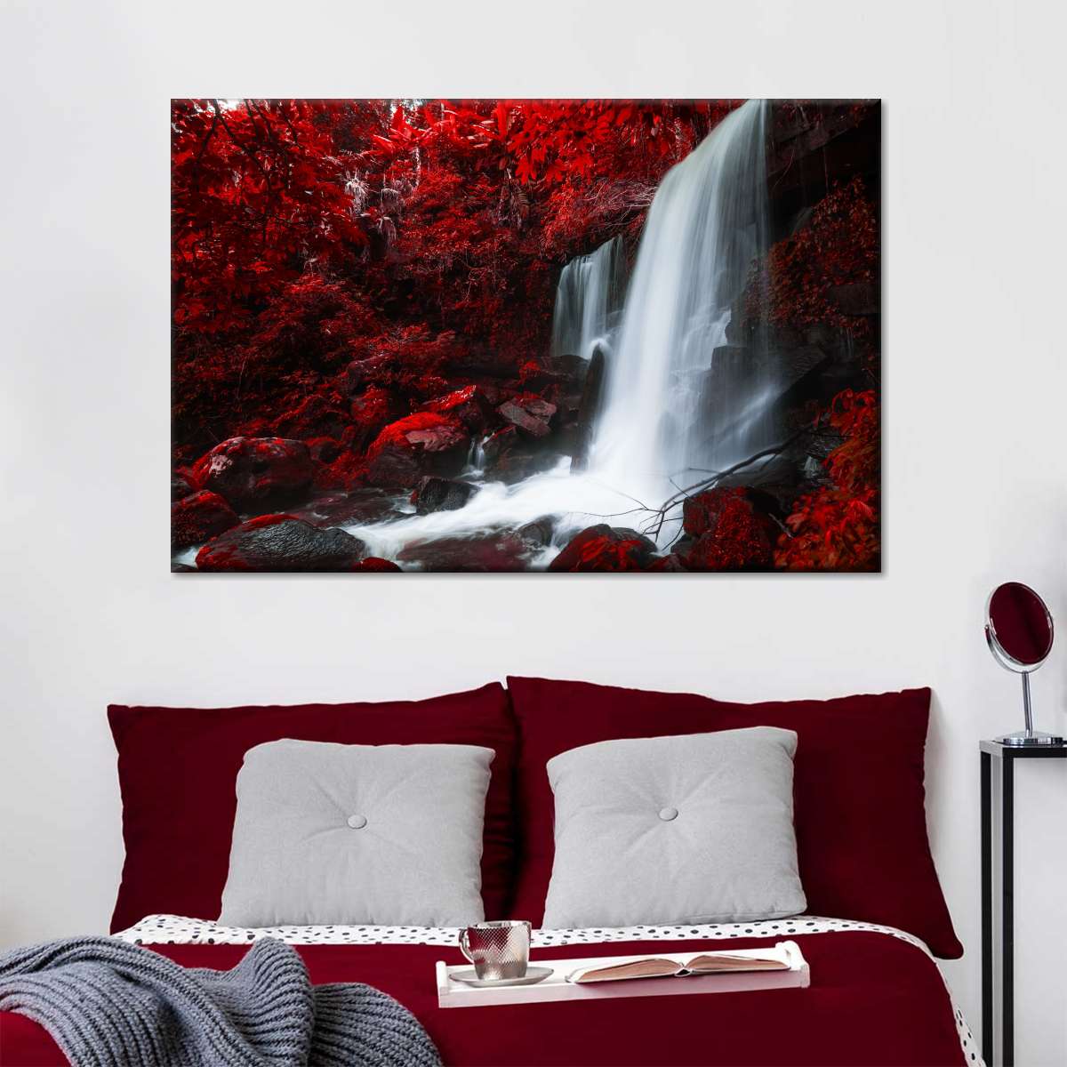 Red Autumn Waterfall Wall Art