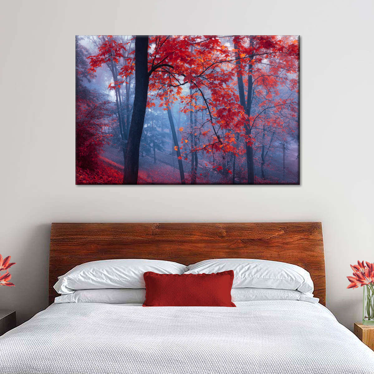 Foggy Red Maple Forest Wall Art