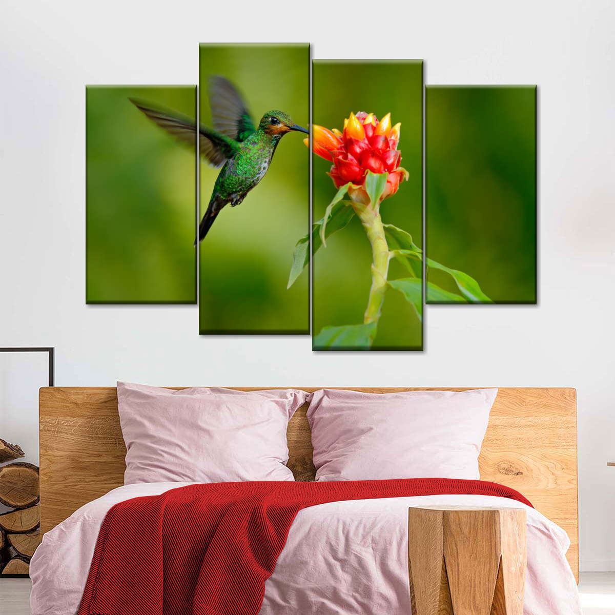 Flower And Green Hummingbird Wall Art