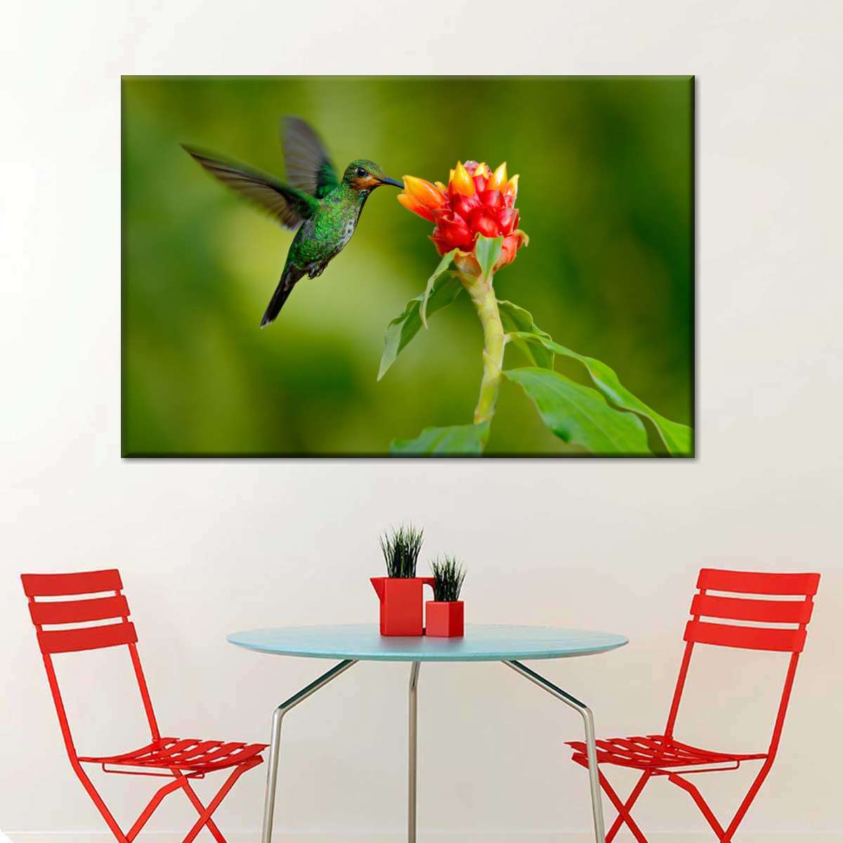 Flower And Green Hummingbird Wall Art