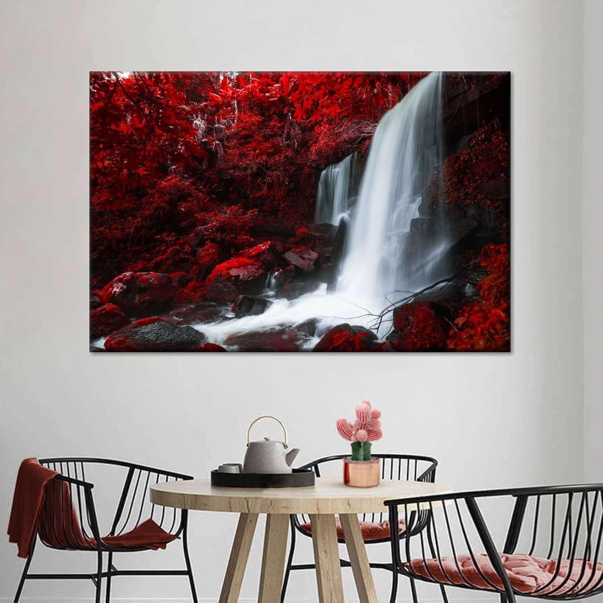 Red Autumn Waterfall Wall Art