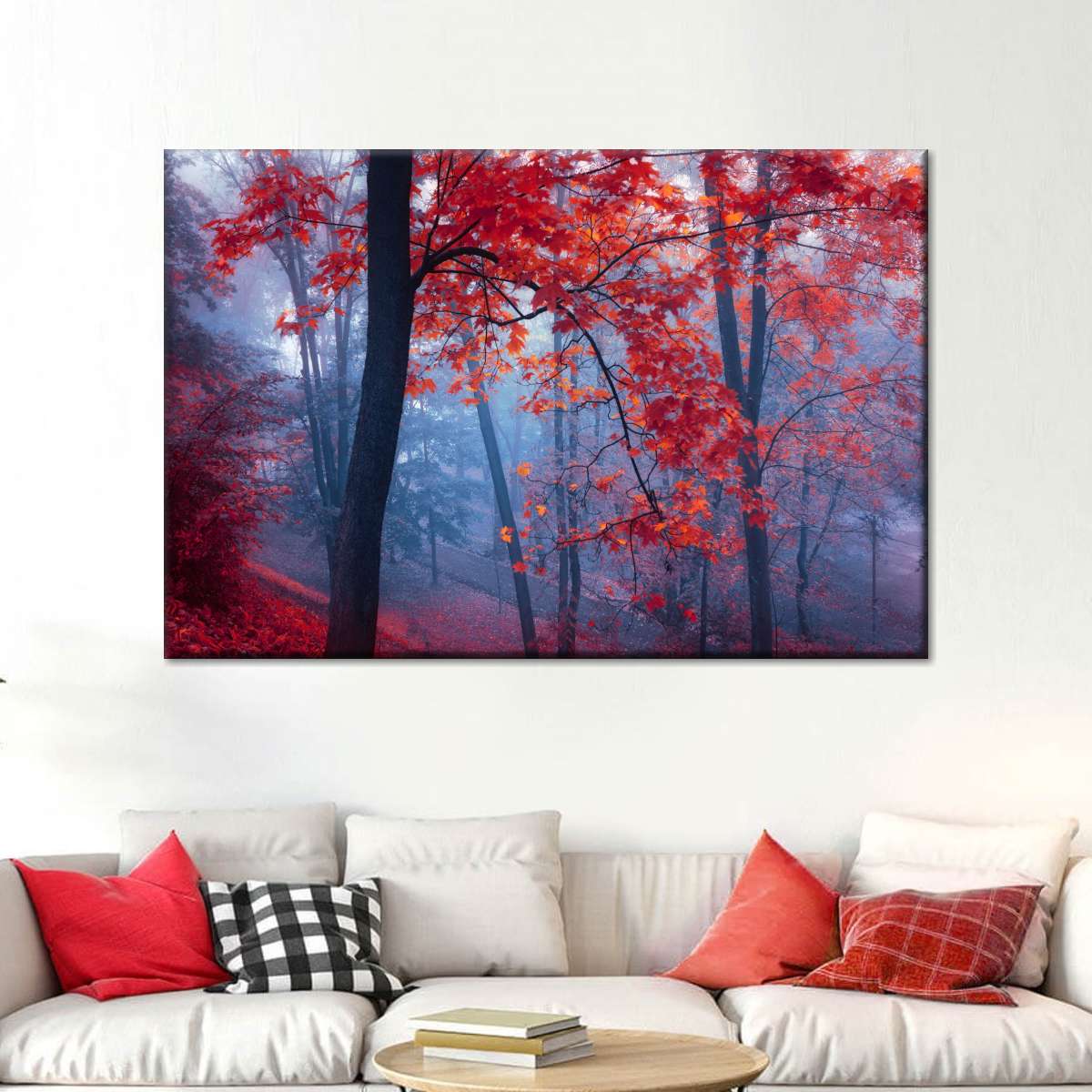 Foggy Red Maple Forest Wall Art