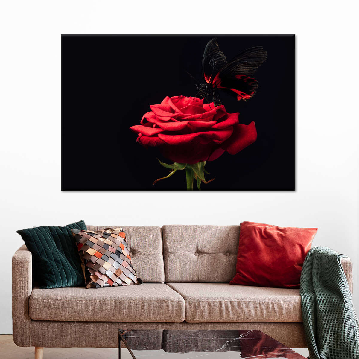 Butterfly Kissing The Rose Wall Art