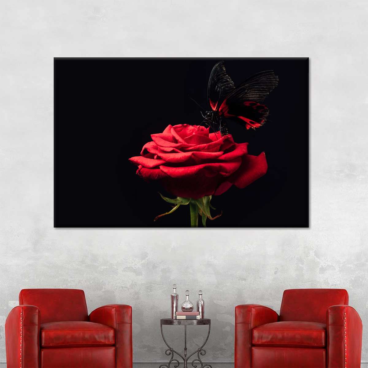 Butterfly Kissing The Rose Wall Art