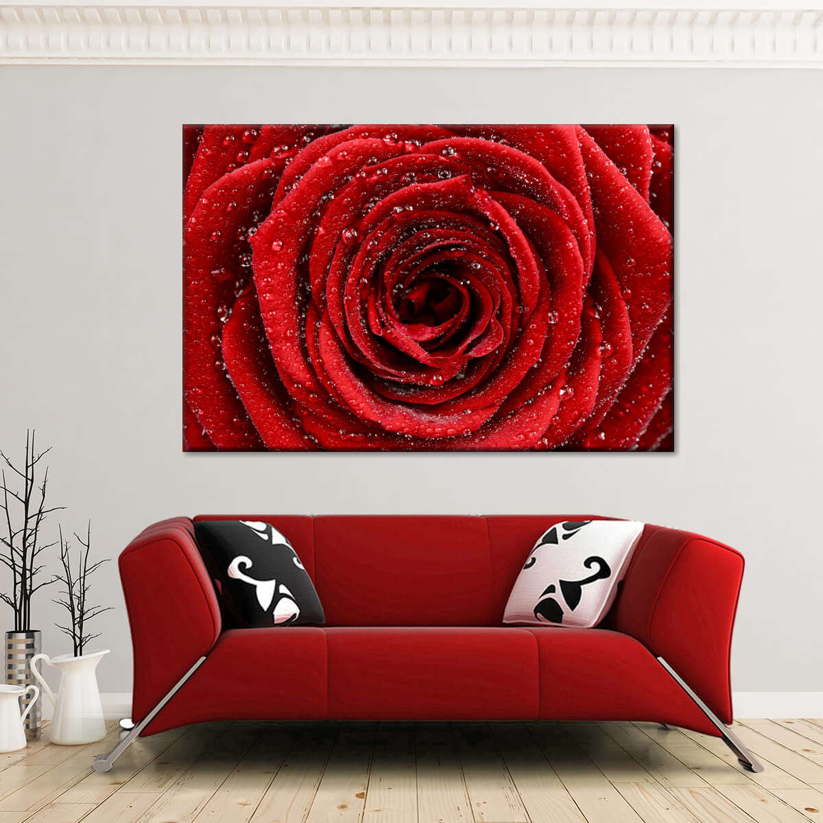 Damp Red Rose Wall Art