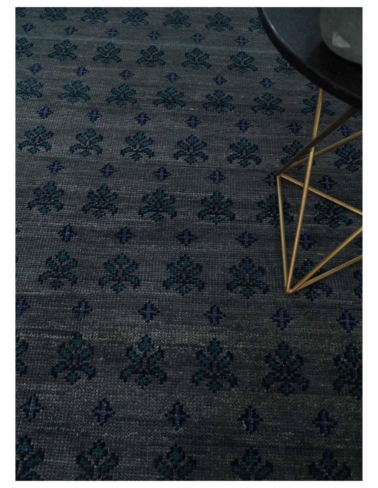 Gray and Blue Traditional Hand Knotted Antique Style low Pile Custom Made Wool Area Rug