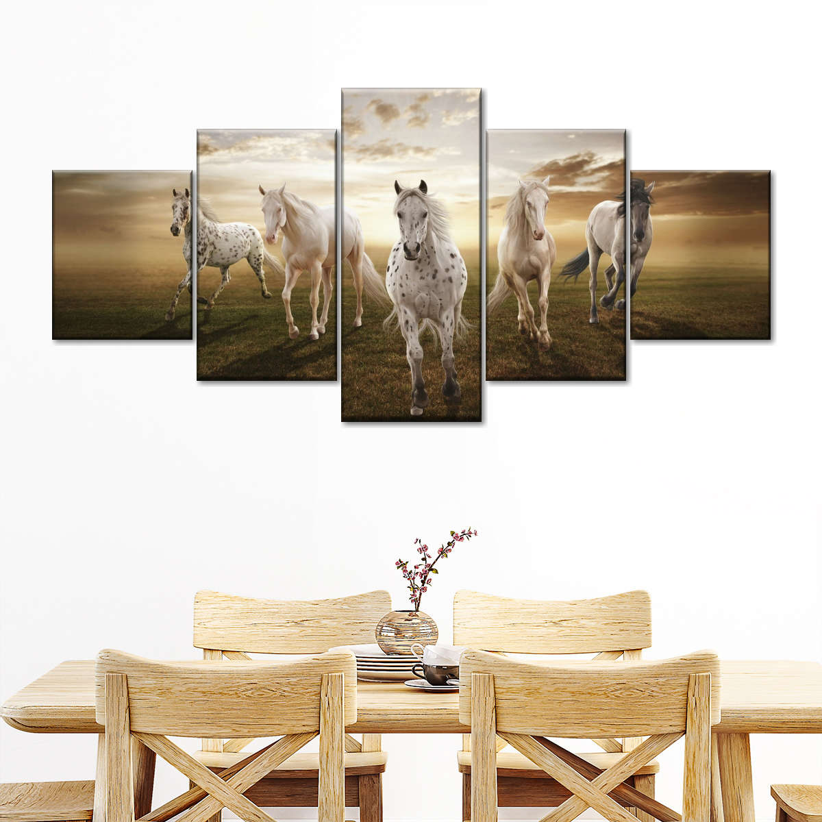 Dramatic White Horses Wall Art