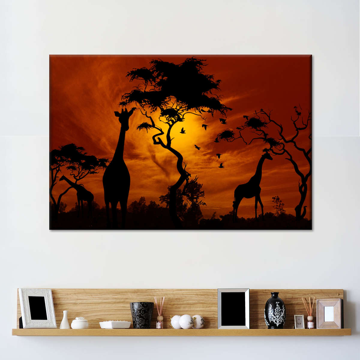 Silhouetted African Giraffes Wall Art