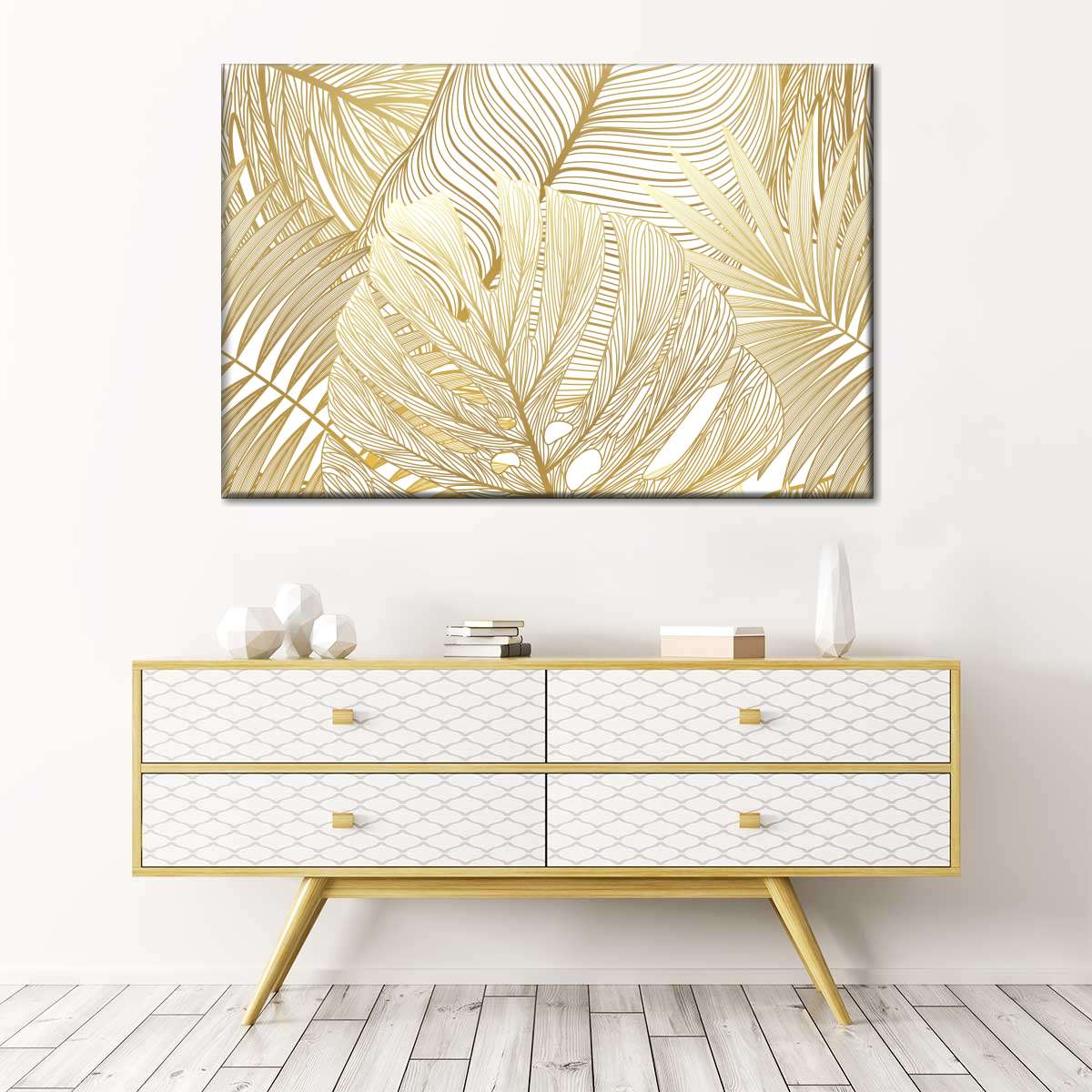 Golden Tropical Leaves Wall Art