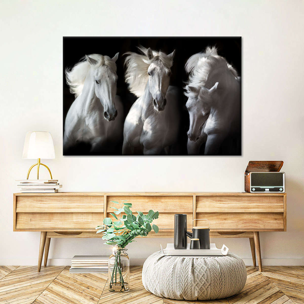 Three White Horses Wall Art