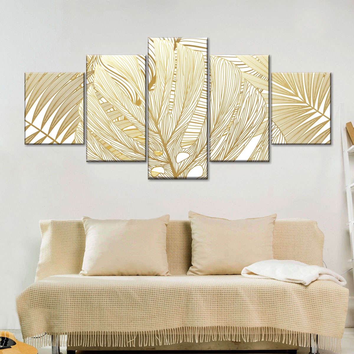 Golden Tropical Leaves Wall Art