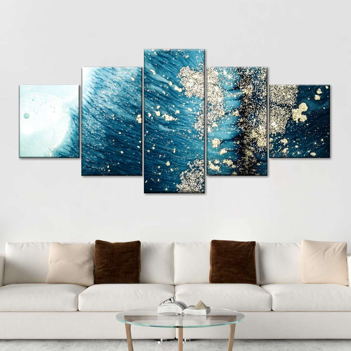 Blue White Gold Abstract Wall Art