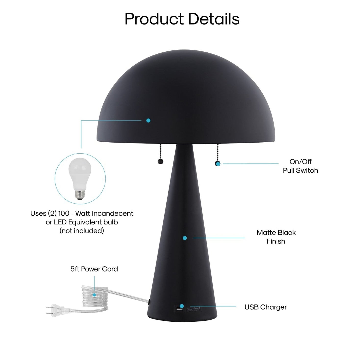 Neveah Table Lamp with USB Port