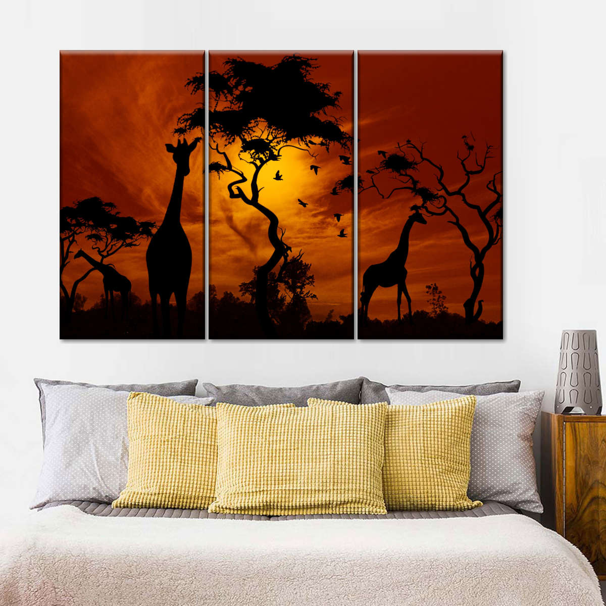 Silhouetted African Giraffes Wall Art