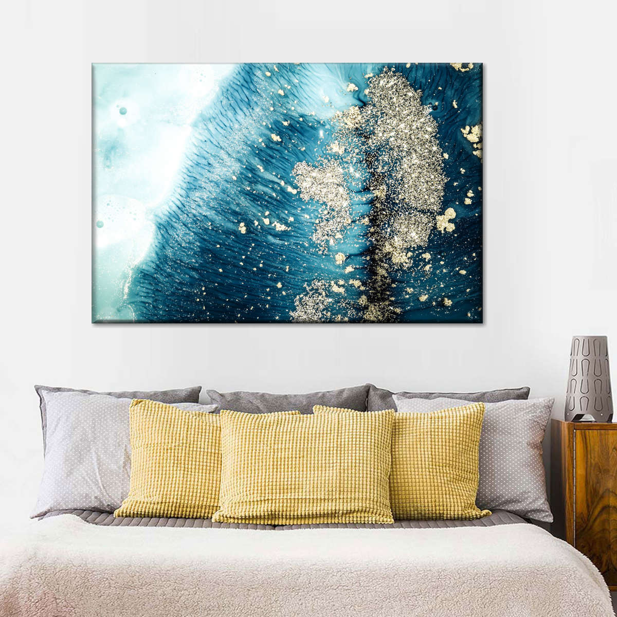 Blue White Gold Abstract Wall Art