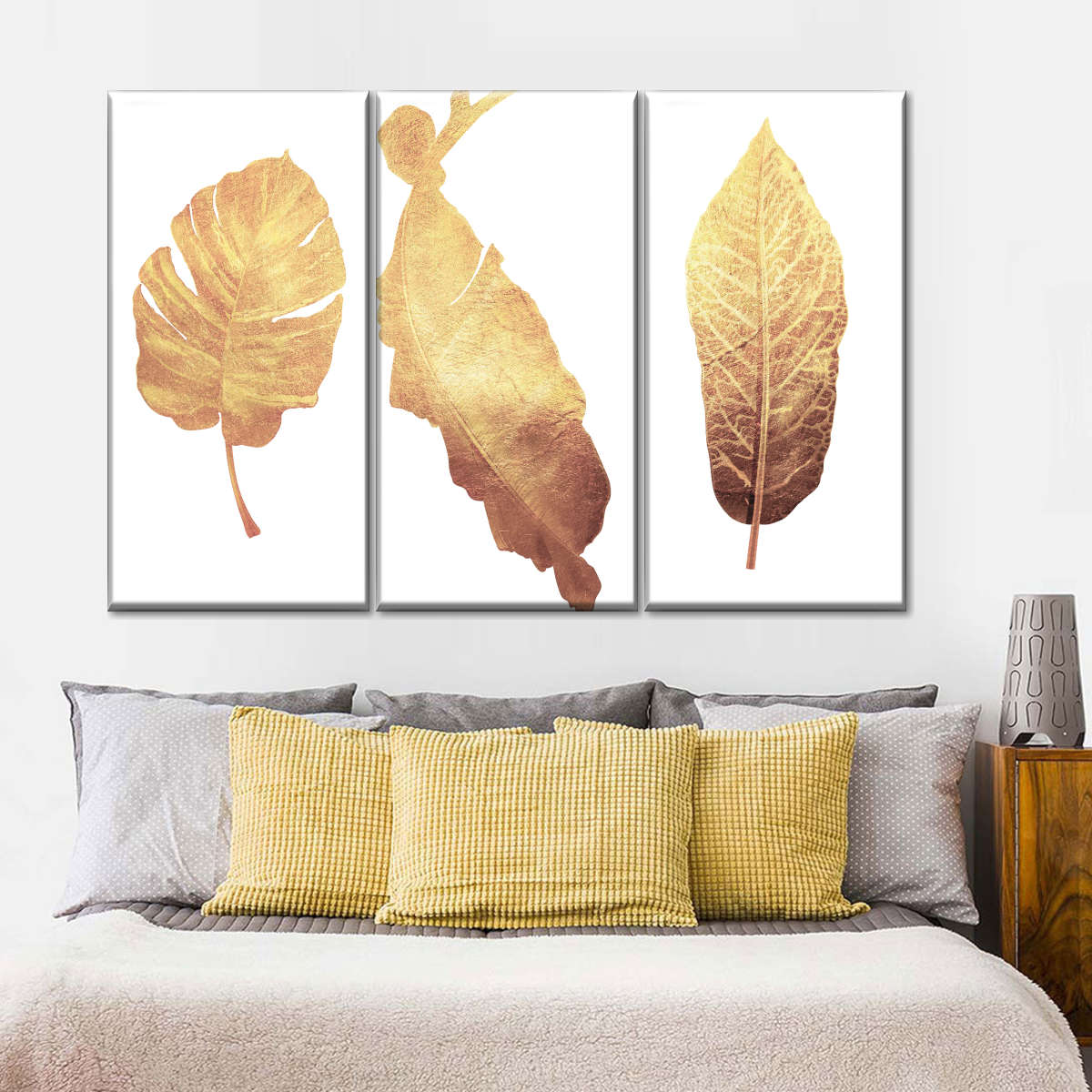 Triple Golden Leaves Wall Art