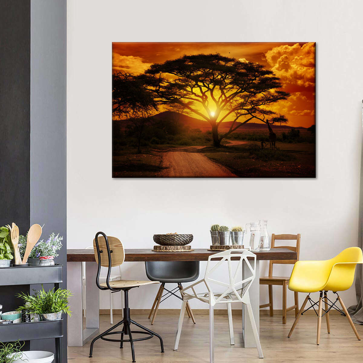 Serengeti Park Sunset Silhouette Wall Art