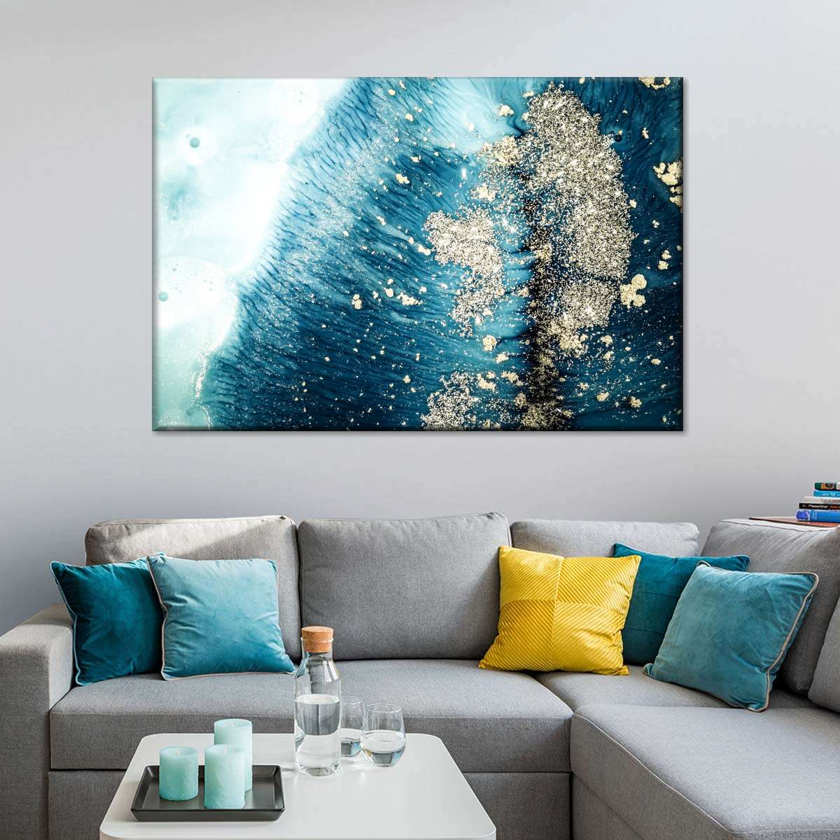 Blue White Gold Abstract Wall Art