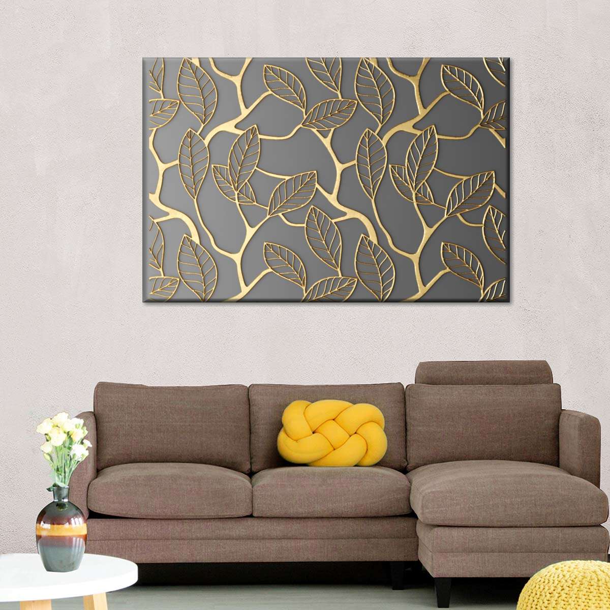 Gold Leaves Lattice Wall Art