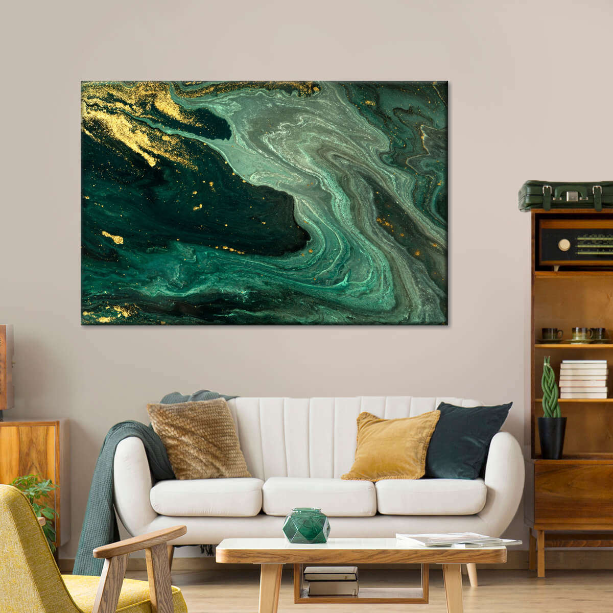 Green And Gold Abstract Wall Art