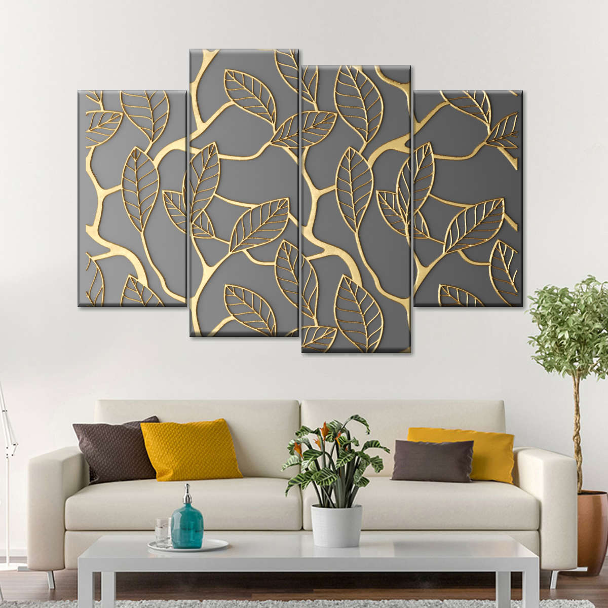 Gold Leaves Lattice Wall Art