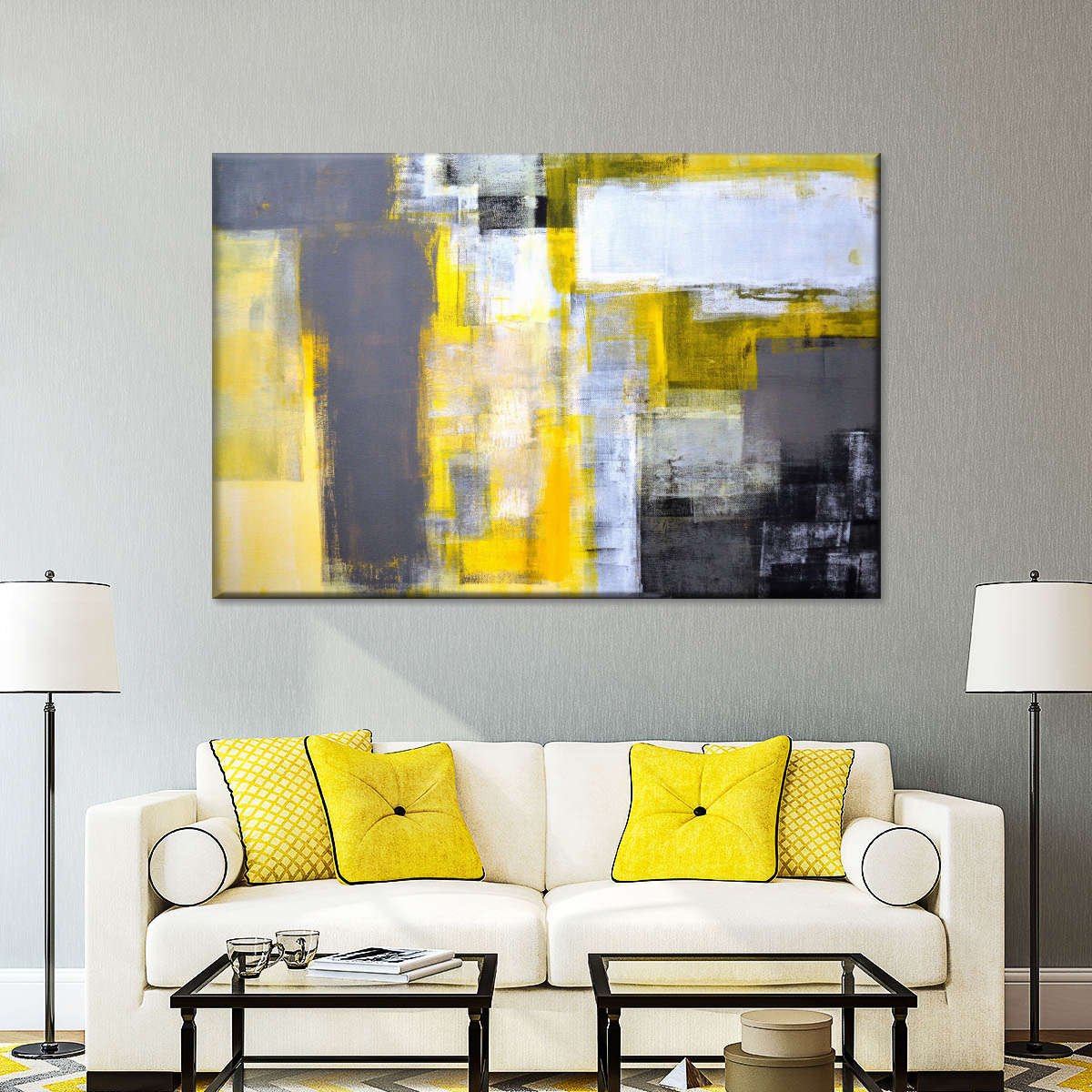 Yellow On Gray Abstract Wall Art