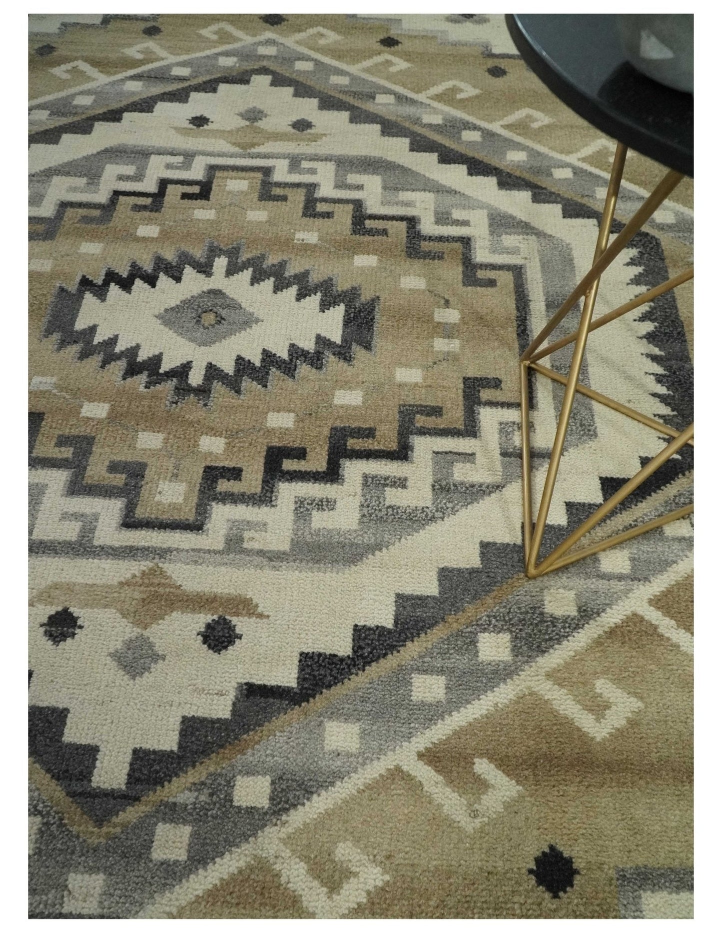 Custom Made Natural Wool Hand Knotted Ivory, Beige and Charcoal Traditional Area Rug, Kids, Living Room and Bedroom Rug