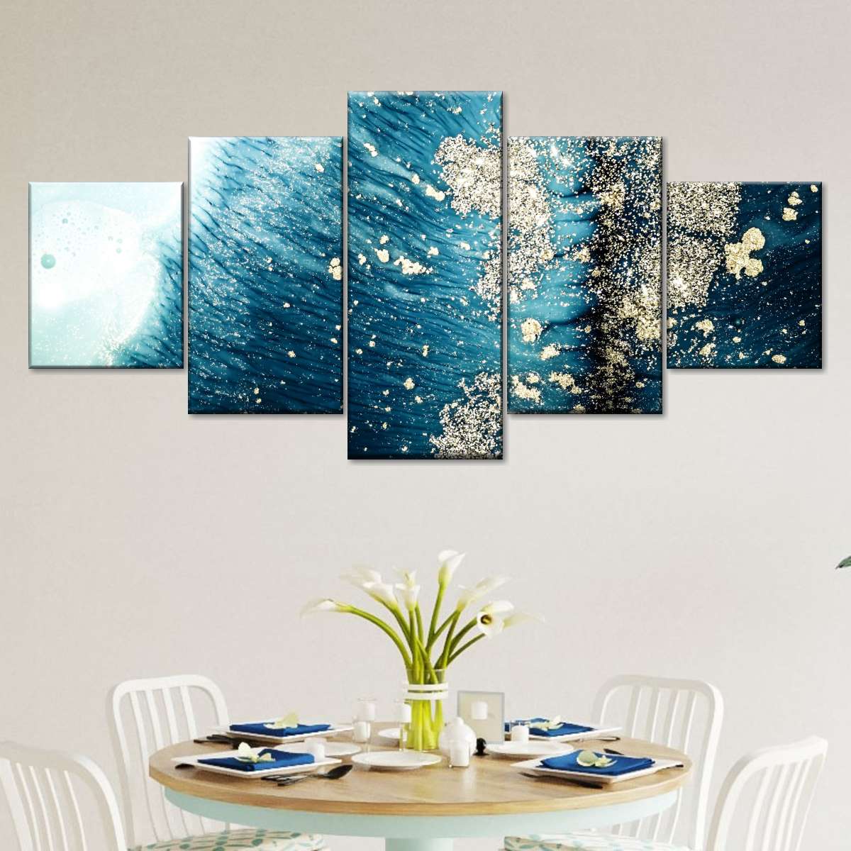 Blue White Gold Abstract Wall Art