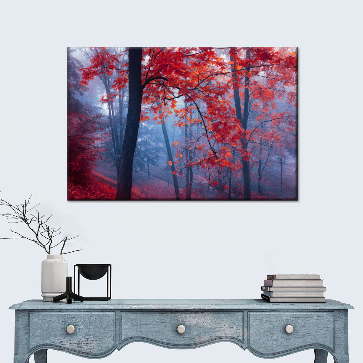 Foggy Red Maple Forest Wall Art