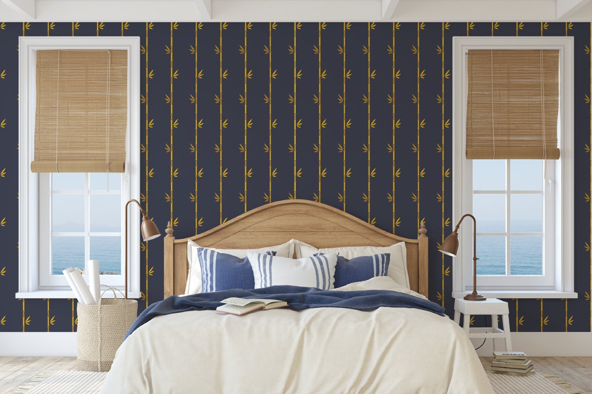 Navy and Gold Bamboo Wallpaper