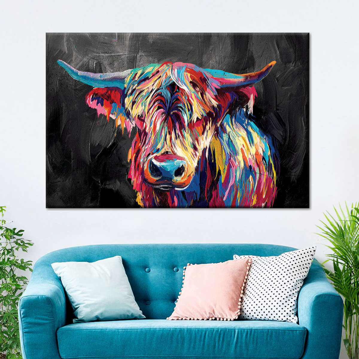 Colorful Highland Cow Wall Art
