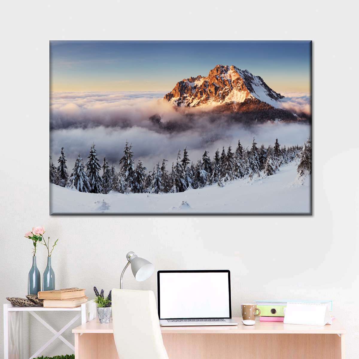 Snow Mountain Sunset Wall Art