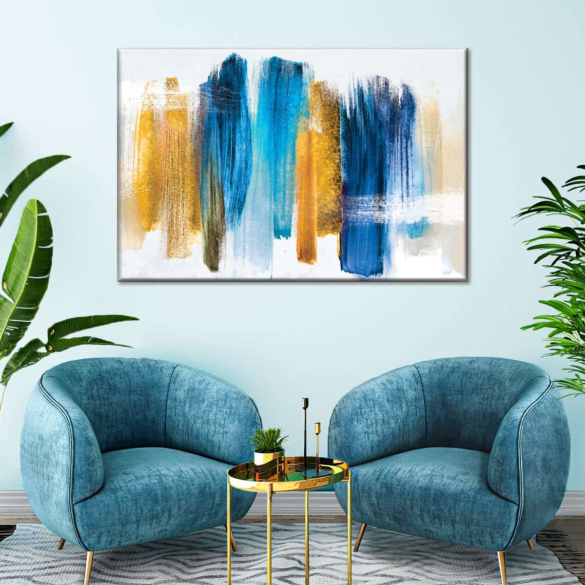 Blue And Gold Abstract Wall Art