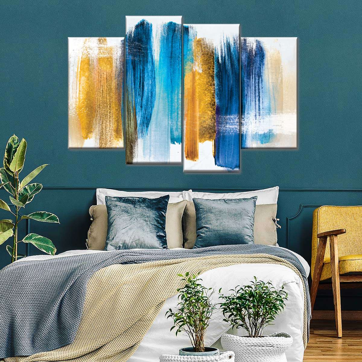 Blue And Gold Abstract Wall Art