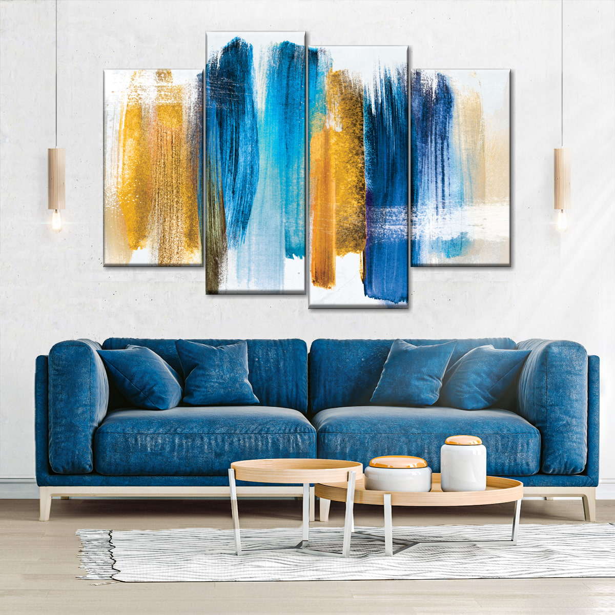 Blue And Gold Abstract Wall Art