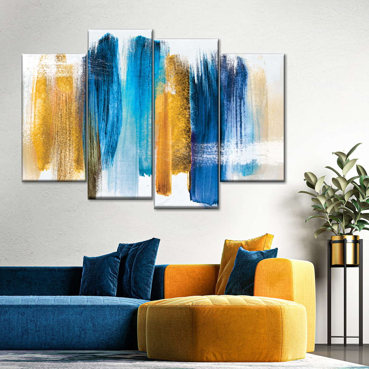 Blue And Gold Abstract Wall Art