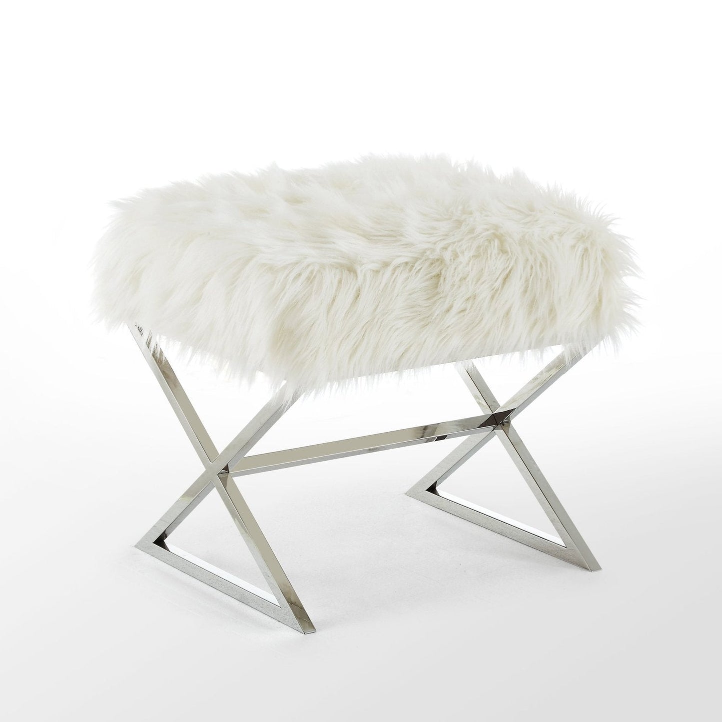 Aurora Faux Fur X-Leg Ottoman