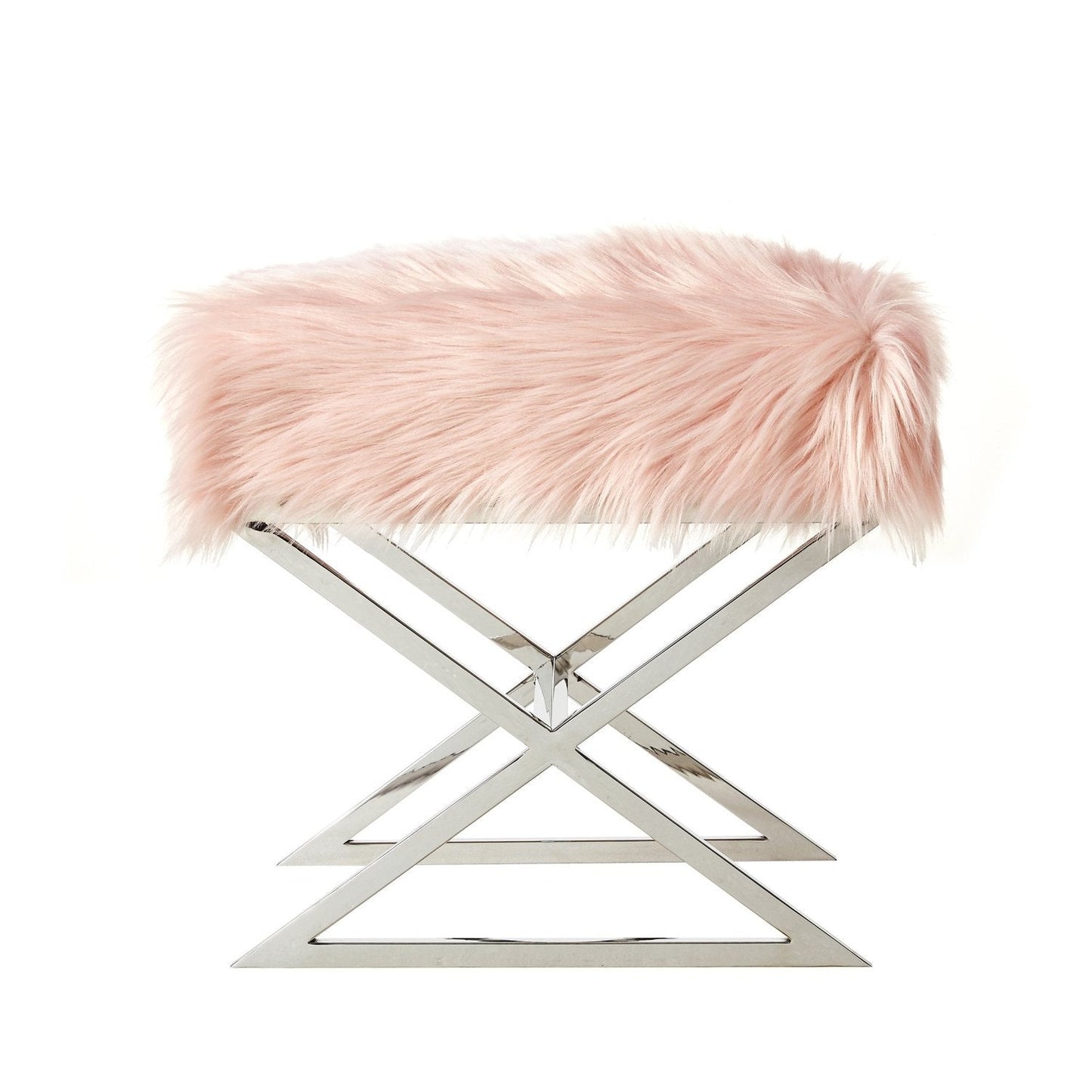 Aurora Faux Fur X-Leg Ottoman